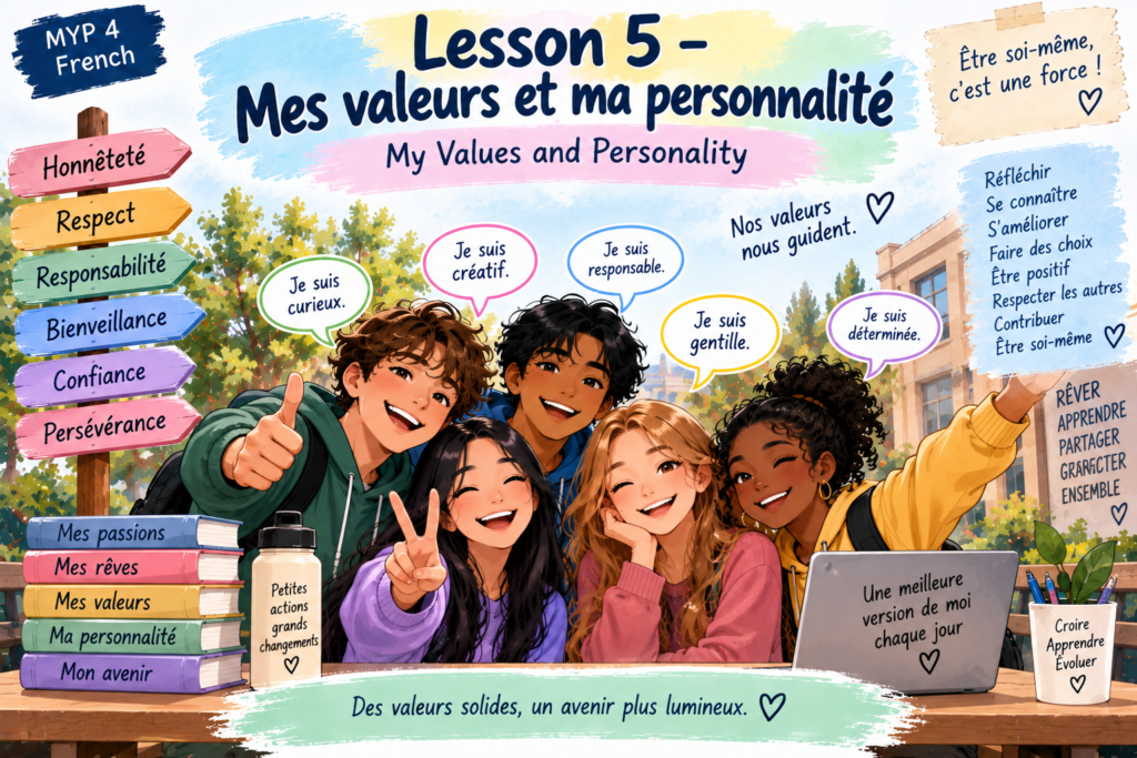 Lesson 5 – Mes valeurs et ma personnalité | My Values and Personality 66566568688778688685545